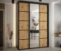 Šatníková skriňa DAVOS 5 posuvné dvere a zrkadlo, 170×235×45, Čierna / DUB Artisan / čierne