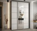 Šatníková skriňa DAVOS 5 posuvné dvere a zrkadlo, 170×235×45, Čierna / biela / strieborné pojazdy