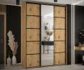 Šatníková skriňa DAVOS 5 posuvné dvere a zrkadlo, 170×235×45, DUB Artisan / čierne pojazdy