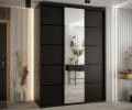 Šatníková skriňa DAVOS 5 posuvné dvere a zrkadlo, 180×235×45, Čierna / čierne pojazdy