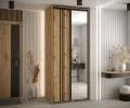 Šatníková skriňa DAVOS 7 posuvné dvere a zrkadlo, 100×235×45, DUB Artisan / čierne pojazdy