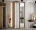 Šatníková skriňa DAVOS 7 posuvné dvere a zrkadlo, 100×235×45, DUB Artisan / biela / strieborné
