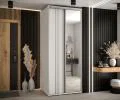 Šatníková skriňa DAVOS 7 posuvné dvere a zrkadlo, 120×235×45, Biela / strieborné pojazdy
