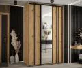 Šatníková skriňa DAVOS 7 posuvné dvere a zrkadlo, 160×235×45, DUB Artisan / čierne pojazdy