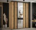 Šatníková skriňa DAVOS 7 posuvné dvere a zrkadlo, 170×235×45, DUB Artisan / čierne pojazdy