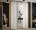 Šatníková skriňa DAVOS 7 posuvné dvere a zrkadlo, 180×235×45, DUB Artisan / biela / strieborné