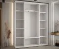 Šatníková skriňa DAVOS 7 posuvné dvere a zrkadlo, 190×235×45, Biela / strieborné pojazdy