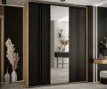 Šatníková skriňa DAVOS 7 posuvné dvere a zrkadlo, 200×235×45, DUB Artisan / čierna / čierne