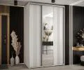 Šatníková skriňa DAVOS 7 posuvné dvere a zrkadlo, 160×235×45, Biela / strieborné pojazdy