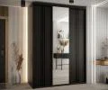 Šatníková skriňa DAVOS 7 posuvné dvere a zrkadlo, 170×235×45, Čierna / čierne pojazdy