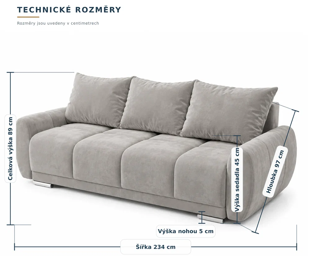 Trojmiestna rozkladacia pohovka s funkciou spania HONEY 3 | 234x97x89cm | MONOLITH GRAFIT